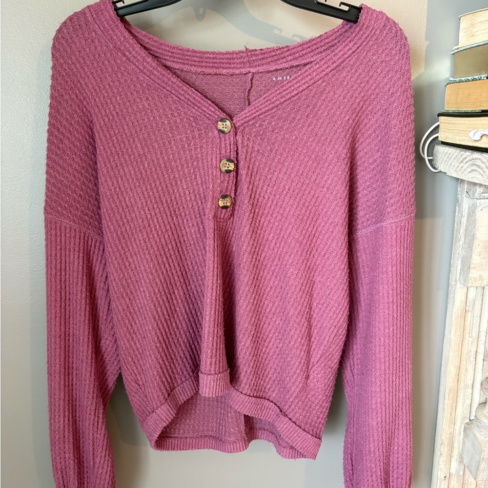 American Eagle Outfitters Plush Henley Top in Dusty Rose Purple